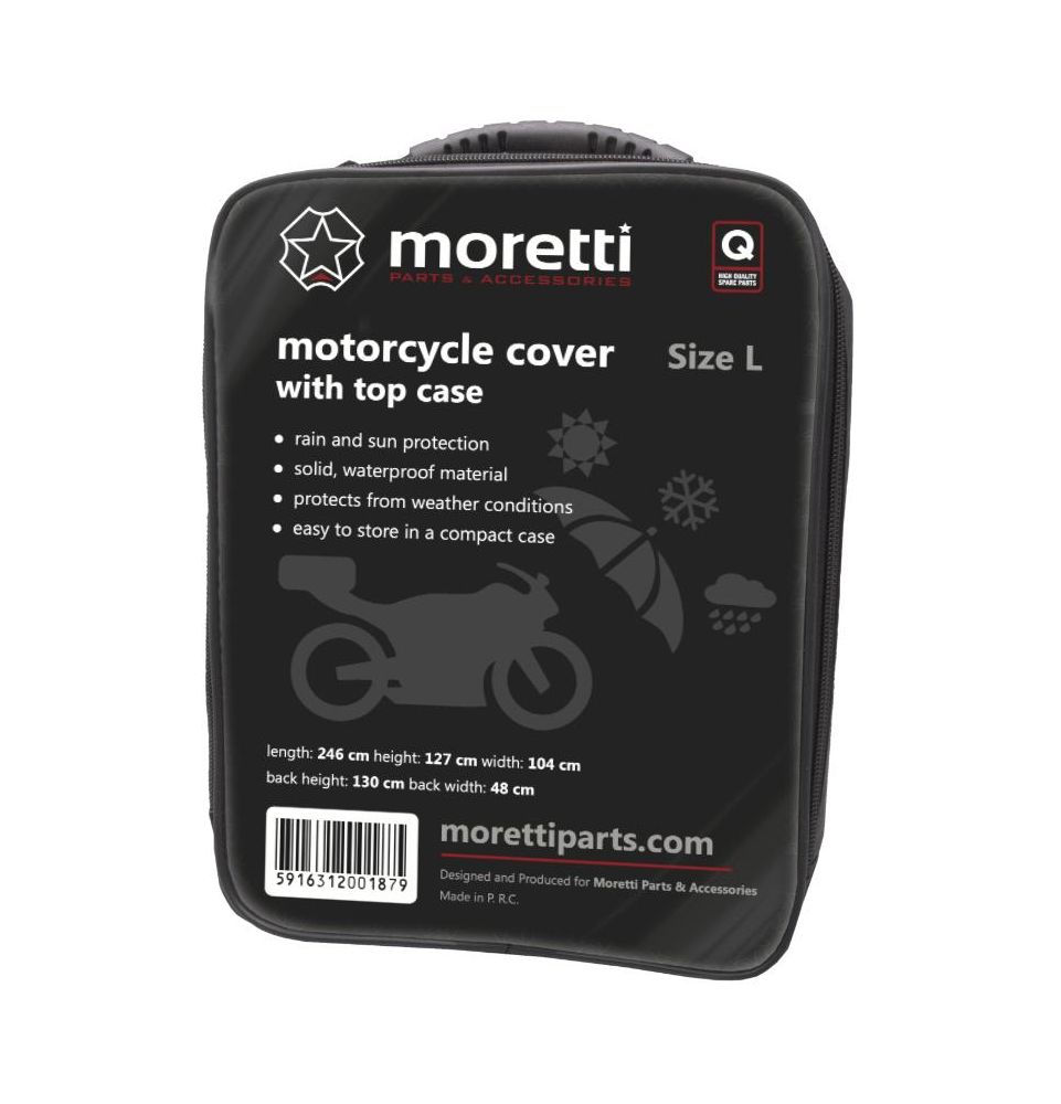 Pokrowiec na motocykl z kufrem Moretti, rozmiar: L (246x106x127)